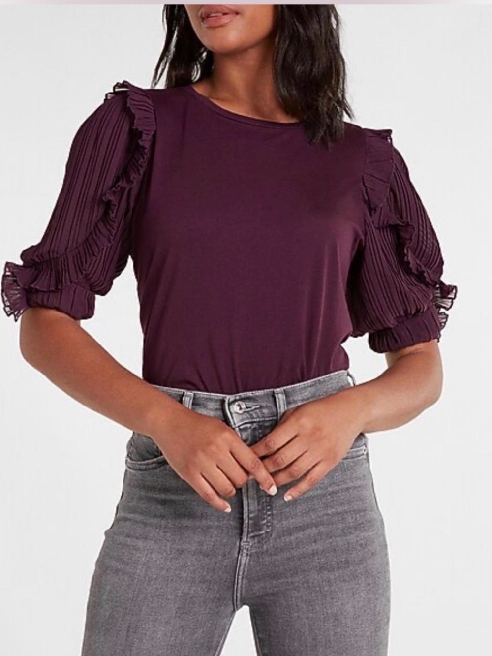 BNWT!Express Ruffle chiffon sleeve top dark plum 💜